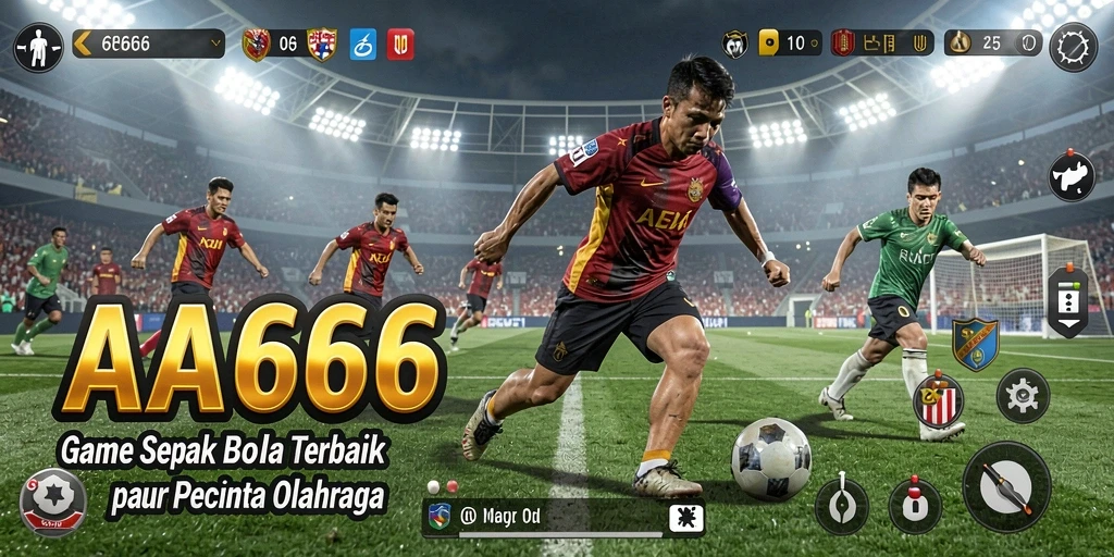 Gameplay dinamis yang menampilkan aksi sepak bola seru.