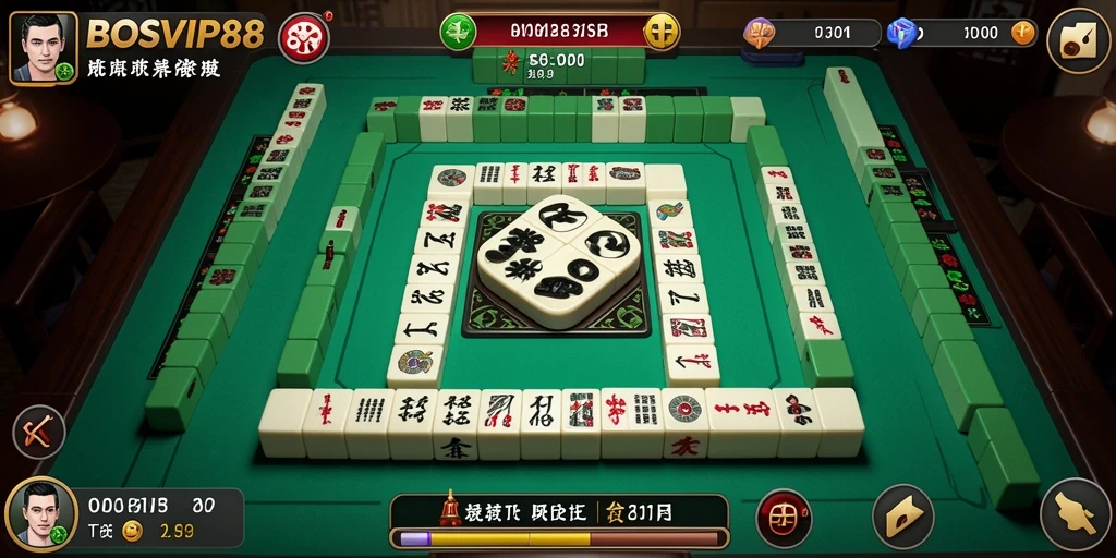 Menggambarkan gameplay menarik dalam BOSVIP88 yang penuh tantangan Mahjong.