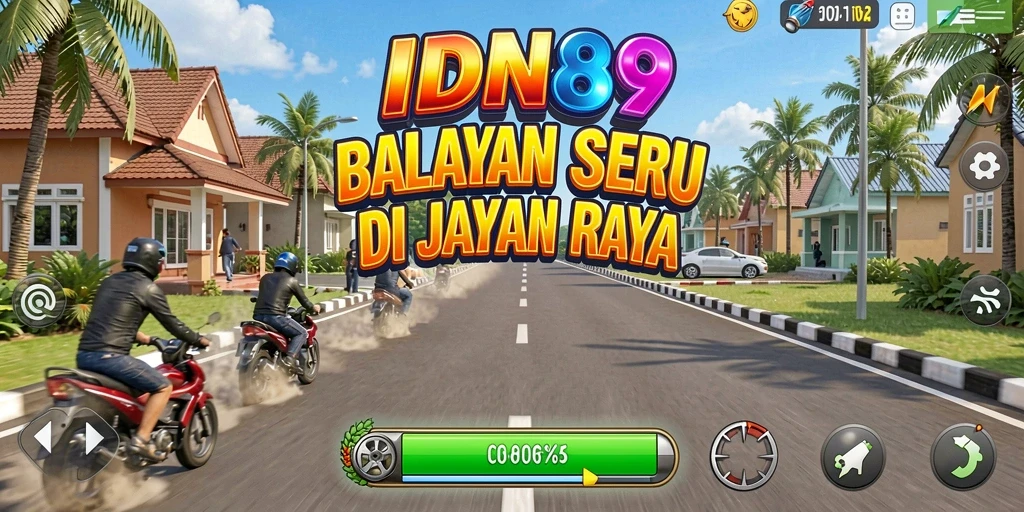 Screenshot utama IDN89 menampilkan aksi balapan yang intens dan seru.