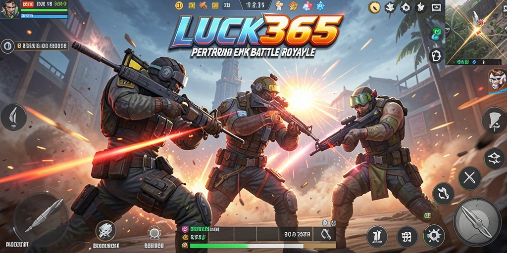 Gameplay seru LUCK365 dengan pertarungan intens Battle Royale.