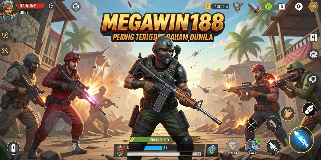 Gameplay seru MEGAWIN188 dalam pertempuran Battle Royale.