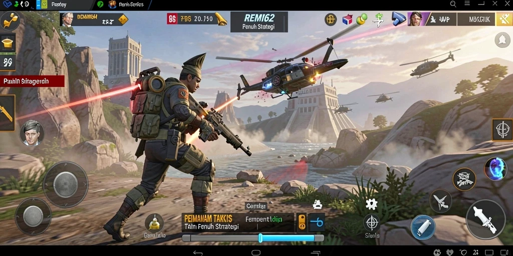 Tangkapan layar utama gameplay REMI62 yang menampilkan aksi menembak yang mendebarkan.