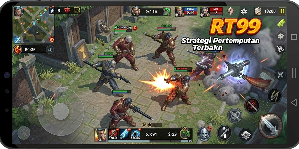 Tampilan utama gameplay RT99 menampilkan pertempuran strategis yang intens.