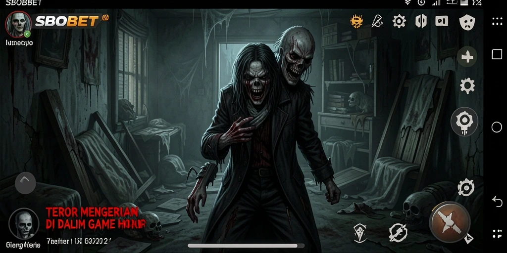 Screenshot gameplay <strong>SBOBET</strong> menampilkan suasana horor yang mencekam.